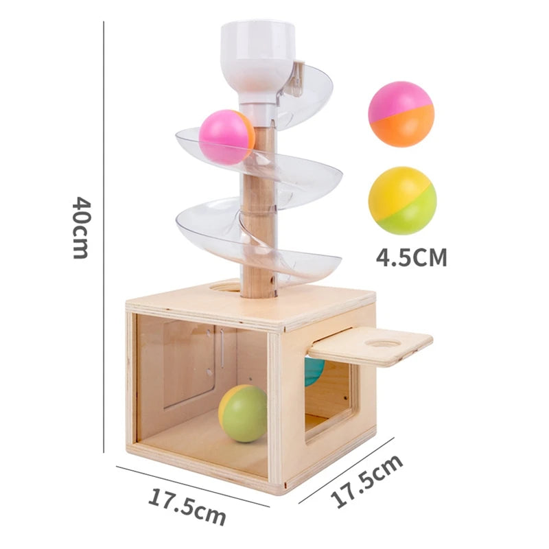 Montessori Toys Baby Early Education Puzzle Rotating Track Rolling Ball Sliding Ball Wooden Tower Toy Set 0-3 Years Old
