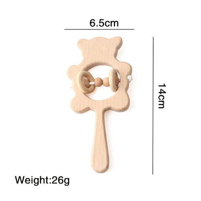 Baby Toys Wooden Rattles Sets Beech Hand Teething Cartoon Animal Bear Baby Rattles Musical Montessori Educational Toy Gifts