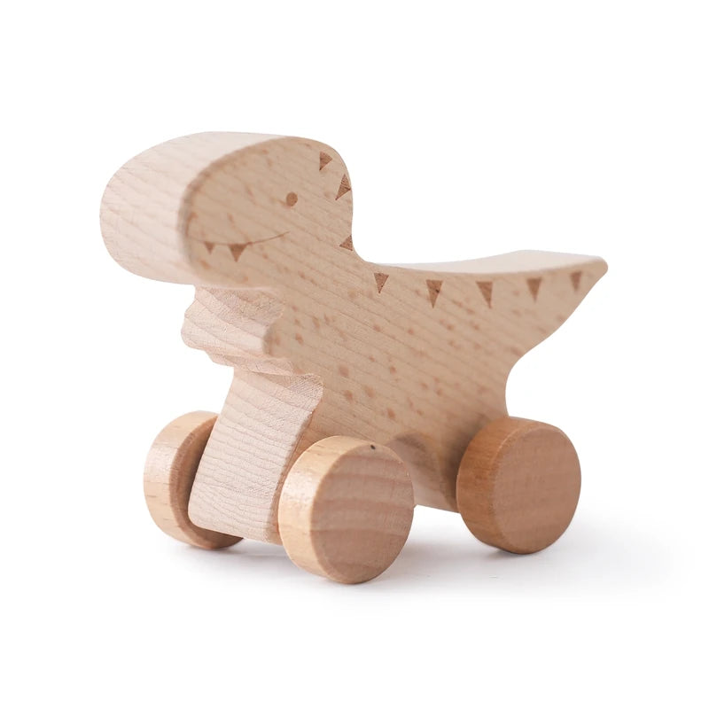 Holz Baby Auto Spielzeug Buche Holz Dinosaurier Cartoon Auto Beißring Pädagogisches Montessori Spielzeug Für Kinder Zahnen Baby Spielzeug