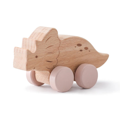 Holz Baby Auto Spielzeug Buche Holz Dinosaurier Cartoon Auto Beißring Pädagogisches Montessori Spielzeug Für Kinder Zahnen Baby Spielzeug