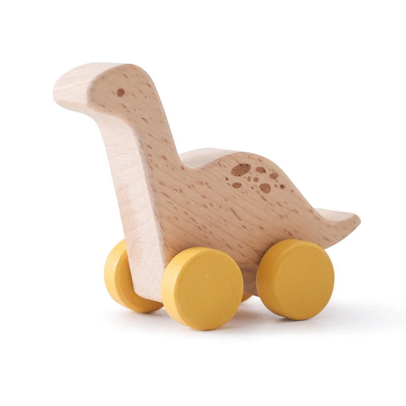 Holz Baby Auto Spielzeug Buche Holz Dinosaurier Cartoon Auto Beißring Pädagogisches Montessori Spielzeug Für Kinder Zahnen Baby Spielzeug