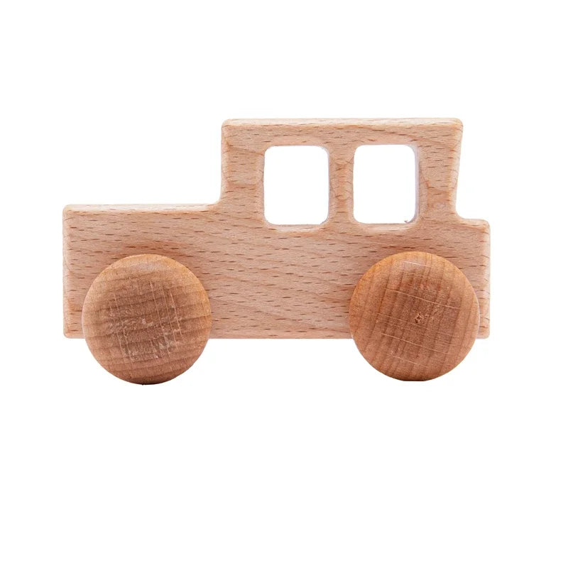 Holz Baby Auto Spielzeug Buche Holz Dinosaurier Cartoon Auto Beißring Pädagogisches Montessori Spielzeug Für Kinder Zahnen Baby Spielzeug
