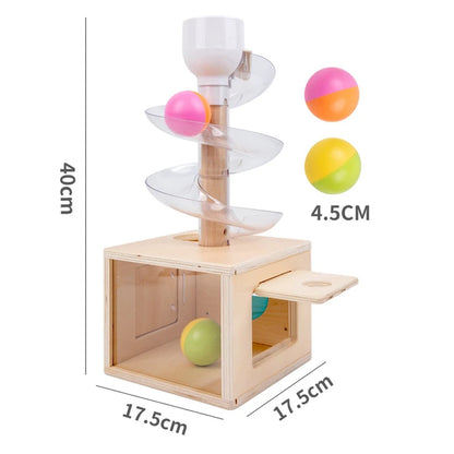 Montessori Toys Baby Early Education Puzzle Rotating Track Rolling Ball Sliding Ball Wooden Tower Toy Set 0-3 Years Old