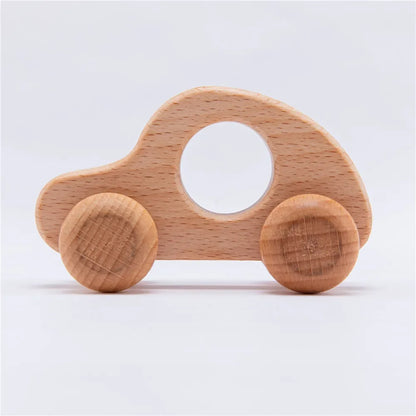 Holz Baby Auto Spielzeug Buche Holz Dinosaurier Cartoon Auto Beißring Pädagogisches Montessori Spielzeug Für Kinder Zahnen Baby Spielzeug