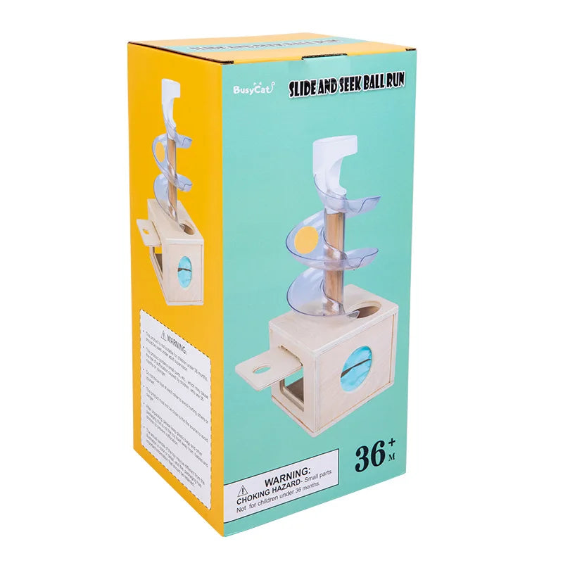 Montessori Toys Baby Early Education Puzzle Rotating Track Rolling Ball Sliding Ball Wooden Tower Toy Set 0-3 Years Old