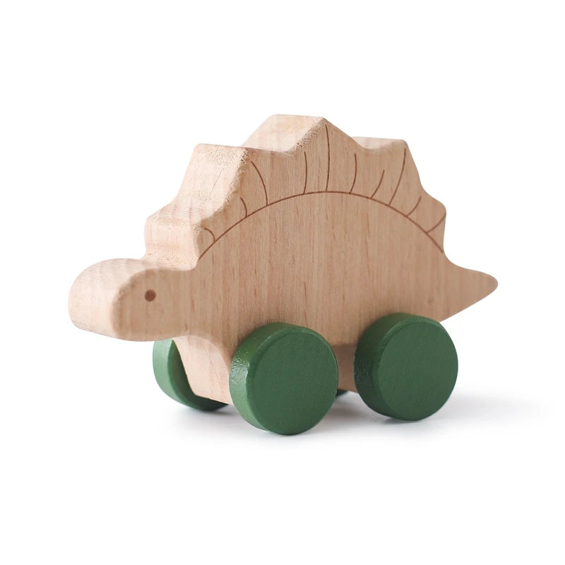 Holz Baby Auto Spielzeug Buche Holz Dinosaurier Cartoon Auto Beißring Pädagogisches Montessori Spielzeug Für Kinder Zahnen Baby Spielzeug