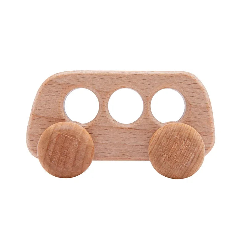Holz Baby Auto Spielzeug Buche Holz Dinosaurier Cartoon Auto Beißring Pädagogisches Montessori Spielzeug Für Kinder Zahnen Baby Spielzeug